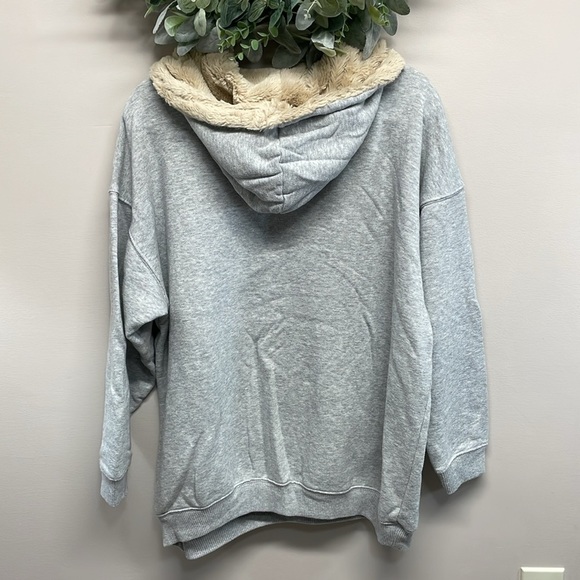 Aerie Oversized Cozy Spring Street Faux Fur Lined Hoodie Sweatshirt Gray M - Picture 2 of 16
